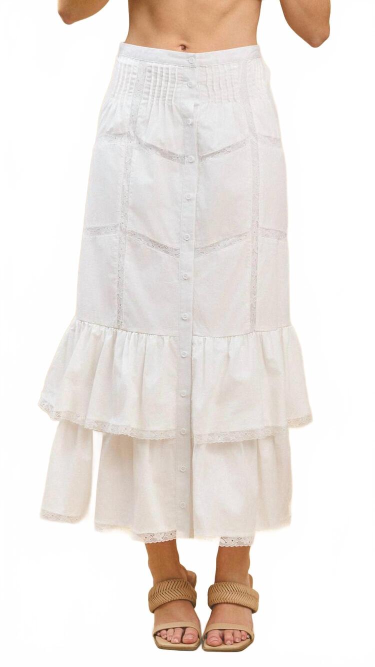 NEW PRETTY FOLLIES feeling free lace mini skirt in white